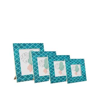 Resin Photo Frame Set with Blue Geometric Pattern and Tropical Leaf Design for Home Decoration - Product Image 2