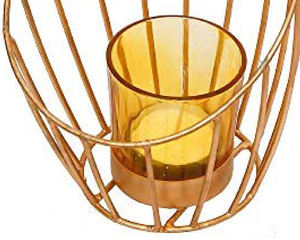 Lanterne décorative en métal plaqué or de luxe, porte-bougie suspendu avec insert en verre pour la bougie. - Product Image 5