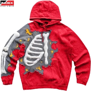 Sweat-shirt à capuche rouge pour homme INDEX, imprimé squelette en relief, coupe oversize, décontracté, en polaire, pour l'automne - Product Image 1
