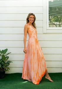Colección de verano Elegante Tie-Dye Long Maxi Dress Mangas Elegante Beach Look Spaghetti Strips Sweet Sun Style Precios al por mayor - Product Image 4