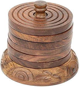 Posavasos de Madera Hechos a Mano Ecológicos de Primera Calidad con Soporte, Decoración Redonda de Estilo Rústico para Mesa, para Uso en el Hogar, Hoteles y Restaurantes - Product Image 1