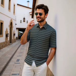 Camisas de Playa Holgadas con Estampado Tropical Personalizadas de Fábrica, Camisas Hawaianas para Hombre, Camisa de Playa de Manga Corta con Botones para Hombre - Product Image 3