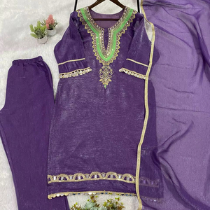 This Season Wear Our Sequence Embroidery And Real Mirror Worked Top, Pant With Dupatta - Product Image 1