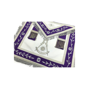 Tablier maçonnique de luxe Past Master Blue Lodge en satin blanc et velours violet avec broderie argentée de qualité supérieure pour franc-maçon - Product Image 2