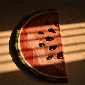 Alfombra Decorativa de Lana Hecha a Mano con Diseño de Sandía en Rodajas - Alfombra Semicircular con Diseño de Frutas para Habitación Infantil y Tapete de Entrada - Product Image 3