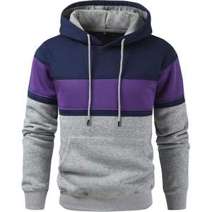 Sweat-shirt à capuche color block pour homme, coupe classique, en polyester et coton French Terry, décontracté, automne, gris, violet, marine, avec poches - Product Image 2