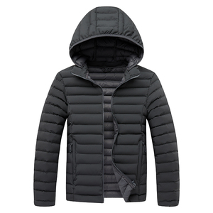 Veste matelassée à capuche pour homme, couleur noire unie, fermeture éclair, manteau léger en duvet, vêtements d'extérieur décontractés pour l'hiver - Product Image 6