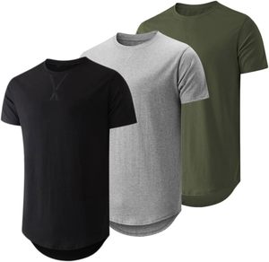 Camiseta de Punto de Manga Corta para Hombre, Cuello Redondo, Color Sólido, Corte Regular, Largo Casual, Negro, Gris, Verde Oliva, OEM, ODM - Product Image 1