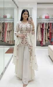 ชุดเสื้อผ้างานปักลำดับลำดับทำจากผ้าไหม rangoli พร้อมกางเกงและ dupatta เย็บเต็มชุดพร้อมที่จะสวมใส่ - Product Image 4