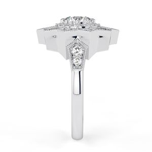 Anillo de Compromiso con Halo de Moissanita de Corte Redondo, Estilo Floral y Bonito para Mujer, Marca RITZIN - Product Image 2