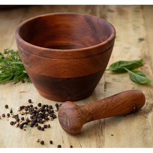 Mortier et pilon traditionnels en bois naturel pour broyer les épices et les herbes, outil de cuisine manuel 112 - Product Image 3