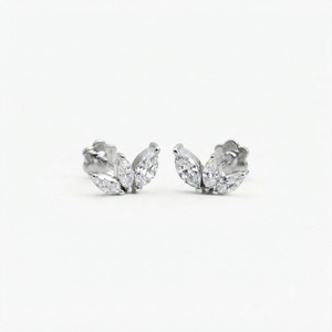 Women <b>Fine</b> Jewelry with 18K Rose Gold Lab Diamond <b>Earrings</b> Three Stone Marquise Diamond Studs Women's Classic Everyday Jewelry - Product Image 5
