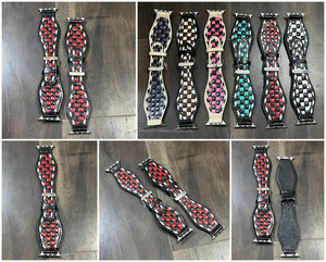 Bracelet de montre intelligent en cuir véritable à carreaux rouge et noir de qualité supérieure, bracelet de remplacement en cuir véritable pour unisexe, vente en gros - Product Image 3