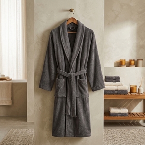 Luxury Cotton Velour Bathrobe Plush Absorbent Terry Interior Unisex Hotel Spa Dressing Gown Custom Logo Embroidery Private Label - Product Image 2