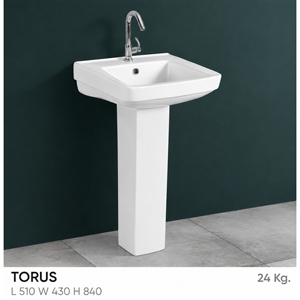 Juego de Lavabo con Pedestal Flora, Lavabo Rectangular con Grifo Monomando, Lavabo Minimalista de Suelo con Acabado Brillante, Capacidad de 12L - Product Image 2