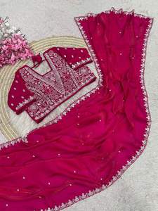 ผ้าไหมซารีแบรนด์ Fendy ดีไซน์หรูหรา พร้อมเสื้อคลุมสุดสง่างาม ทันสมัย มีสไตล์ โดดเด่น สะท้อนวัฒนธรรมอินเดีย ล่าสุด ทันสมัย เหมาะสำหรับงานปาร์ตี้ สำหรับผู้หญิง - Product Image 2