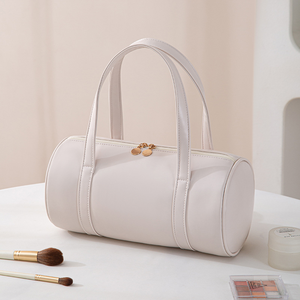New <b>Large</b> Capacity Round Fashion Zipper Cosmetic <b>Bag</b> Printed Logo Design Toiletry <b>Bag</b> Leather Makeup <b>Bag</b> With Handle - Product Image 2