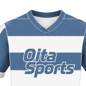 Steel <b>Blue</b> <b>White</b> Short Sleeve Rugby Jersey Crew Neck <b>Striped</b> Rugby Shirt Athletic Performance Training Match Team Sportswear - Product Image 3