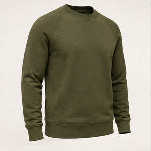Sudadera Personalizada Verde Oliva para Hombre, Cuello Redondo, Corte Moderno y Compacto, Tejido de Algodón Orgánico French Terry MCRW-0007 - Product Image 4