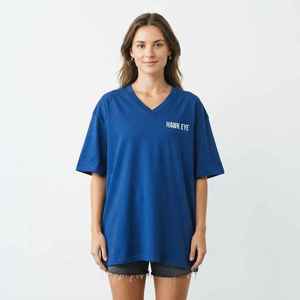 Women's <b>Blue</b> V-Neck Short <b>Sleeve</b> T-Shirt Loose Fit 100% Cotton Casual Jersey Logo <b>Top</b> Spring Summer Wear - Product Image 5