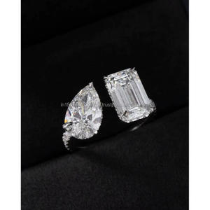 Elegante anillo Toi et Moi con diamantes en forma de pera y corte esmeralda en oro blanco, anillo de compromiso y boda de lujo para mujer, regalo para ella. - Product Image 3