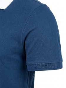 Polo de Manga Corta Azul para Hombre, de Algodón Piqué, con Cuello Blanco, Estilo Casual, Corte Regular, Tejido de Punto Antiarrugas - Product Image 6