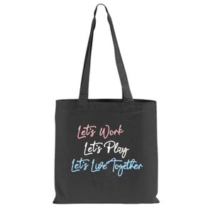 Sac fourre-tout en toile noir pour adolescentes avec imprimé lettres colorées, longues poignées d'épaule, sac de shopping décontracté réutilisable pour filles au quotidien - Product Image 1