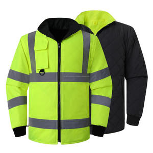 Veste d'hiver imperméable jaune fluo pour homme Parka thermique coupe-vent matelassé manches réfléchissantes détachables respirantes - Product Image 4