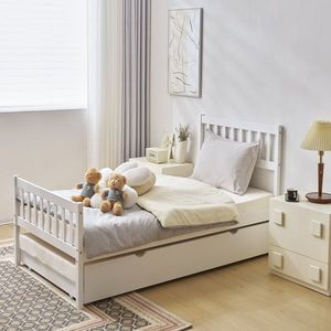 Letto a soppalco singolo in legno bianco per bambini, in truciolato di pino, con spazio contenitore - Product Image 5
