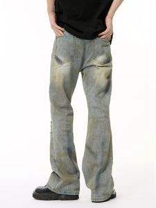 Jeans personnalisés vintage déchirés et imprimés, coupe ample, bleu, pour hommes - Product Image 4