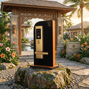 Serrure de porte d'hôtel intelligente TES 705SSB Gold RFID, système de contrôle d'accès sécurisé par clé mobile pour hôtels, complexes hôteliers et chambres d'hôtes - Product Image 1