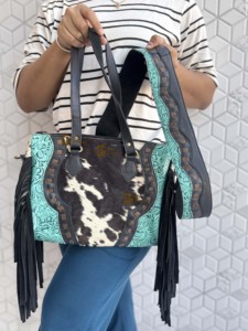 Nuevo Bolso Tote de Cuero Vacuno Estilo Western con Patrón Elegante y Grabado a Mano, Bolso de Cuero con Flecos, Bolsos de Cuero Elegantes para Mujer - Product Image 2