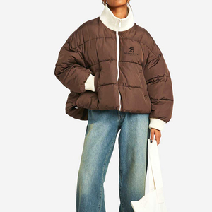 Veste à capuche matelassée pour femme, mode, hiver, chaude, coupe-vent, couleur unie, légère, haute qualité, logo personnalisé - Product Image 2