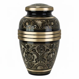 Crafted from aluminum with black coated & engraved design metal urns provide a strong and lasting <b>memorial</b> vessel - Product Image 2