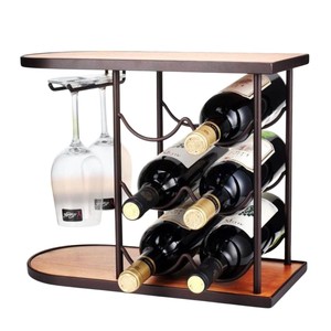 Estante para vinos clásico de madera y metal, soporte para copas, ahorra espacio, decoración para el hogar, solución de almacenamiento para la cocina, con capacidad para 6 botellas - Product Image 4