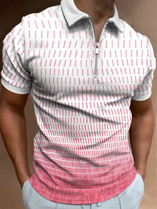 <b>Men's</b> Striped Short Sleeve <b>Polo</b> <b>Shirt</b> Knitted Casual Zipper Design Regular Fit <b>Green</b> Color Blocked Style - Product Image 6
