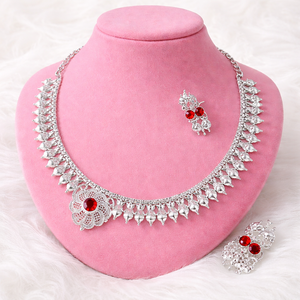 Nouvelle collection MOLL JEWELLERS : Parure florale tendance en alliage plaqué or 24 carats avec zircon, collier et boucles d'oreilles, cadeau de mariage pour femme - Product Image 1