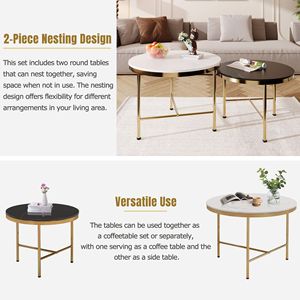Set di Tavolini da Caffè Moderni a 2 Pezzi, Nero e Bianco, con Piano in Pietra Sinterizzata e Base Dorata, Misure 60 cm e 45 cm - Product Image 6