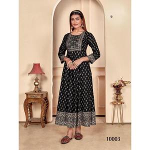 ATRACTIVE RAYON PRINT TRABAJO LISTO PARA LLEVAR VESTIDO NEGRO - Product Image 1