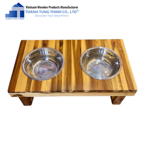Comedero Elevado de Madera Thanh Tung Thinh para Mascotas, con Tazones de Acero Inoxidable, Impermeable, Ecológico y Duradero para Perros y Gatos, Interior/Exterior - Product Image 1