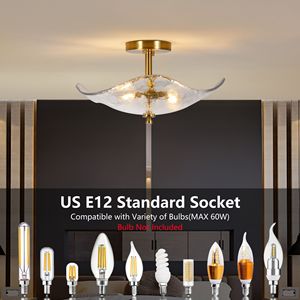 Plafoniera Moderna Dorata da 16,5 Pollici con Vetro e 2 Luci, Lampada da Soffitto Semi-Incasso per Camera da Letto - Product Image 4