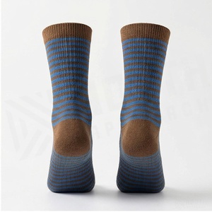 North Approach Crew <b>Socks</b> Striped Blue <b>Brown</b> Breathable Knitted for Adults Casual Daily Wear - Product Image 2