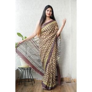 Vêtements ethniques indiens traditionnels en coton et lin pour femmes, sarees avec bordure jacquard et sarees imprimées numériquement, grossiste en sarees - Product Image 1