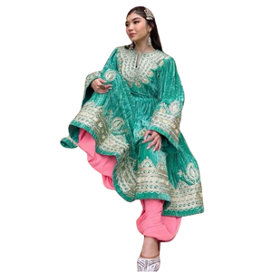 Robe traditionnelle afghane pour femmes, nouveau style, robes Pathani pour femmes, tenue de soirée, mariage, respirante, 100% soie, vintage, longueur genou - Product Image 1