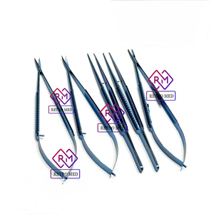 Micro needle holder micro scissors tissue plier micro velvart 5 pcs <b>set</b> 18 cm titanium blue <b>colour</b> BY MEDICAB INSTRUMENTS - Product Image 2