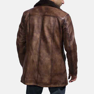 Manteaux en fausse fourrure pour hommes, manteau long en cuir véritable avec doublure en fausse fourrure, col rabattu, simple boutonnage, décontracté, hiver - Product Image 3