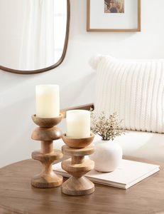 \Handcrafted Wooden Candle Holder Set <b>Rustic</b> Decorative Pillar Candle Stand for Home <b>Table</b> Decor - Product Image 4