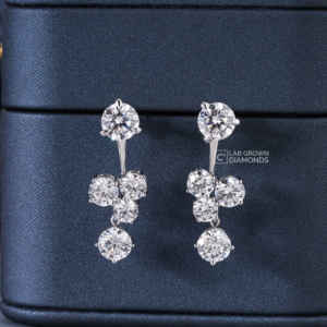 Boucles d'oreilles luxueuses en or 14 carats avec diamants de laboratoire taille brillant rond pour femme, bijoux élégants faits à la main en diamants synthétiques 3,3g - Product Image 1