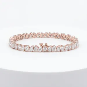 14K Rose <b>Gold</b> Tennis Bracelet Pear Cut Lab Grown Diamond <b>Bangle</b> VVS2 Clarity F Color IGI Certified Unisex Wedding - Product Image 2