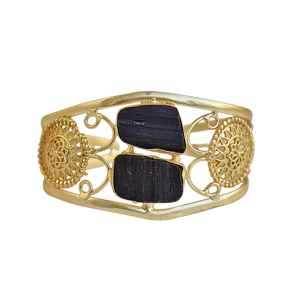 Pulsera Ajustable de Labradorita con Baño de Oro de 18K/24K, Diseño Geométrico Bohemio - Product Image 1